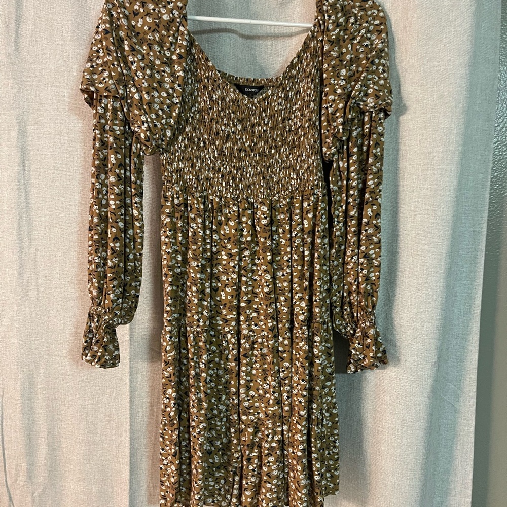 Floral Brown Smocked Dress